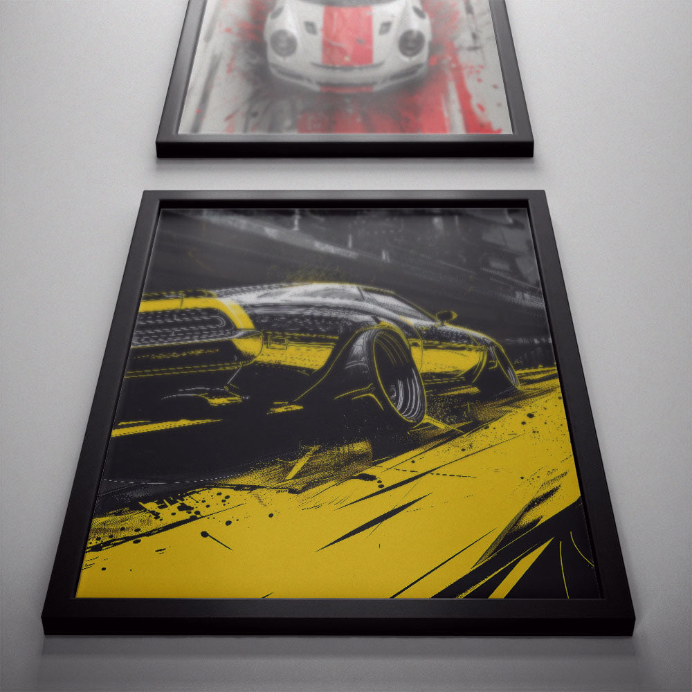 Neon Yellow Car Racing Poster