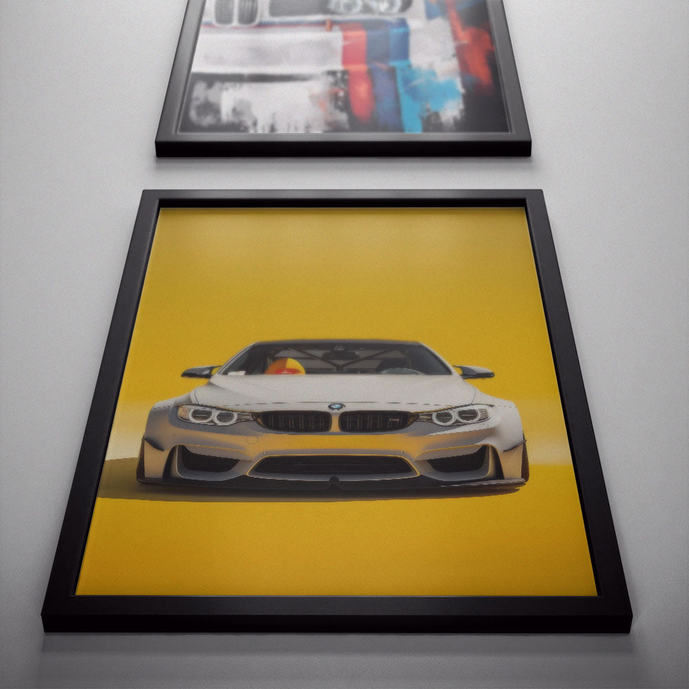 BMW F82 М4 White/Yellow Poster