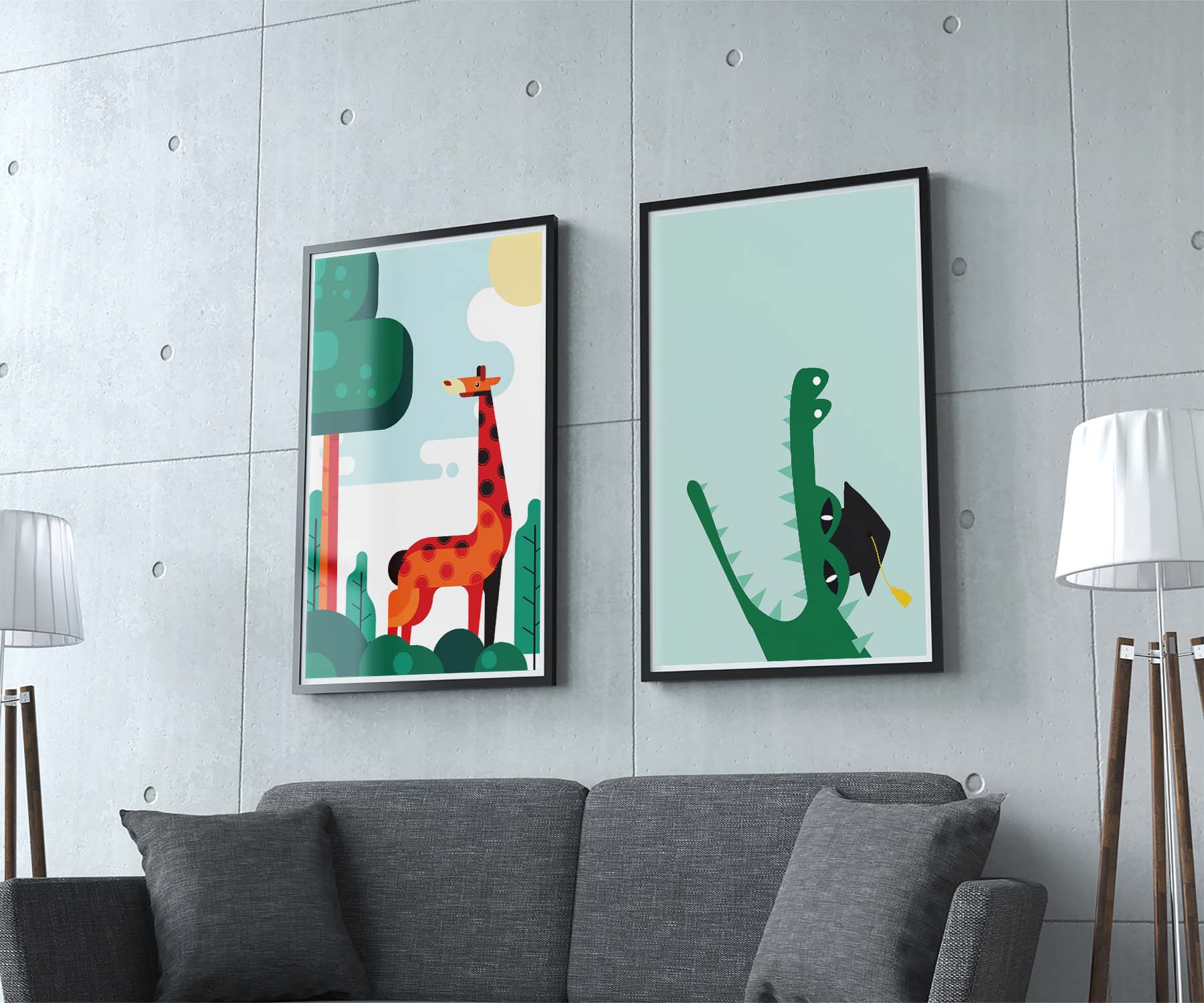 Giraffe Landscape Poster