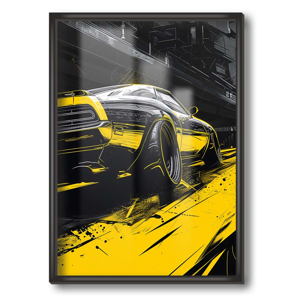 Neon Yellow Car Racing Poster