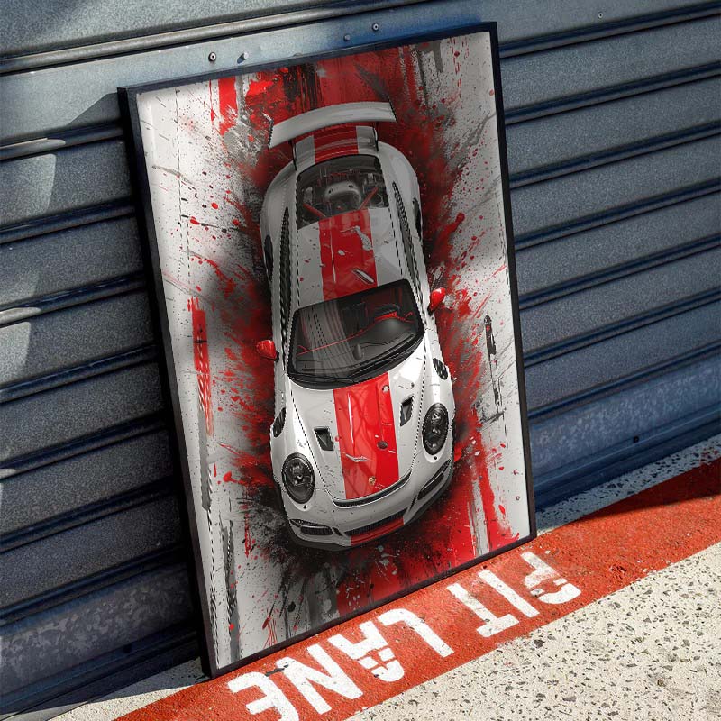 Porsche Red Splashed Poster